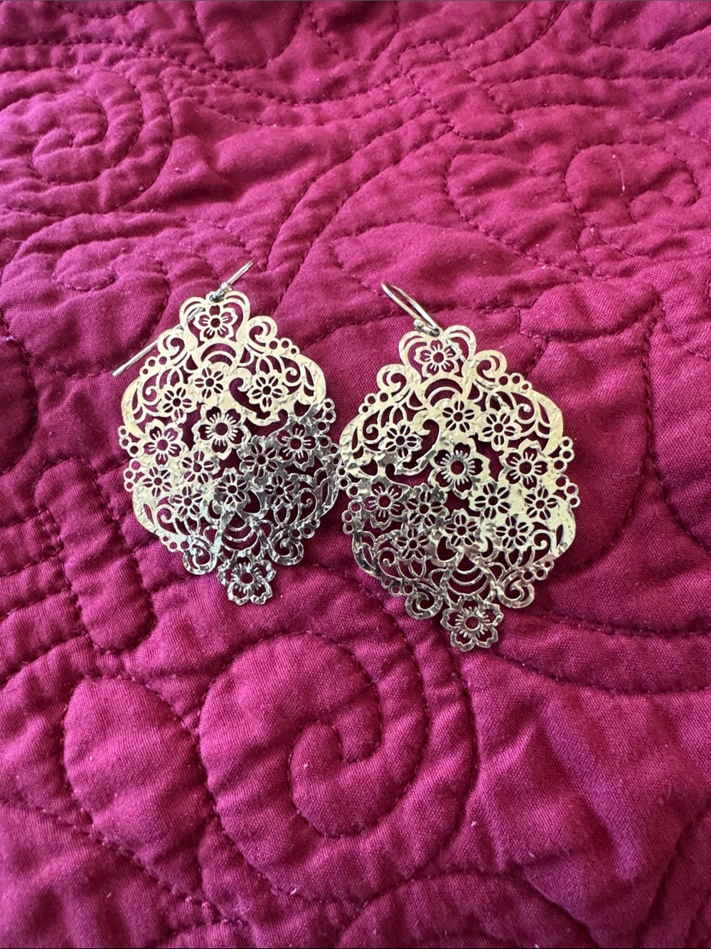 Filigree Floral Drop Earrings - Gold